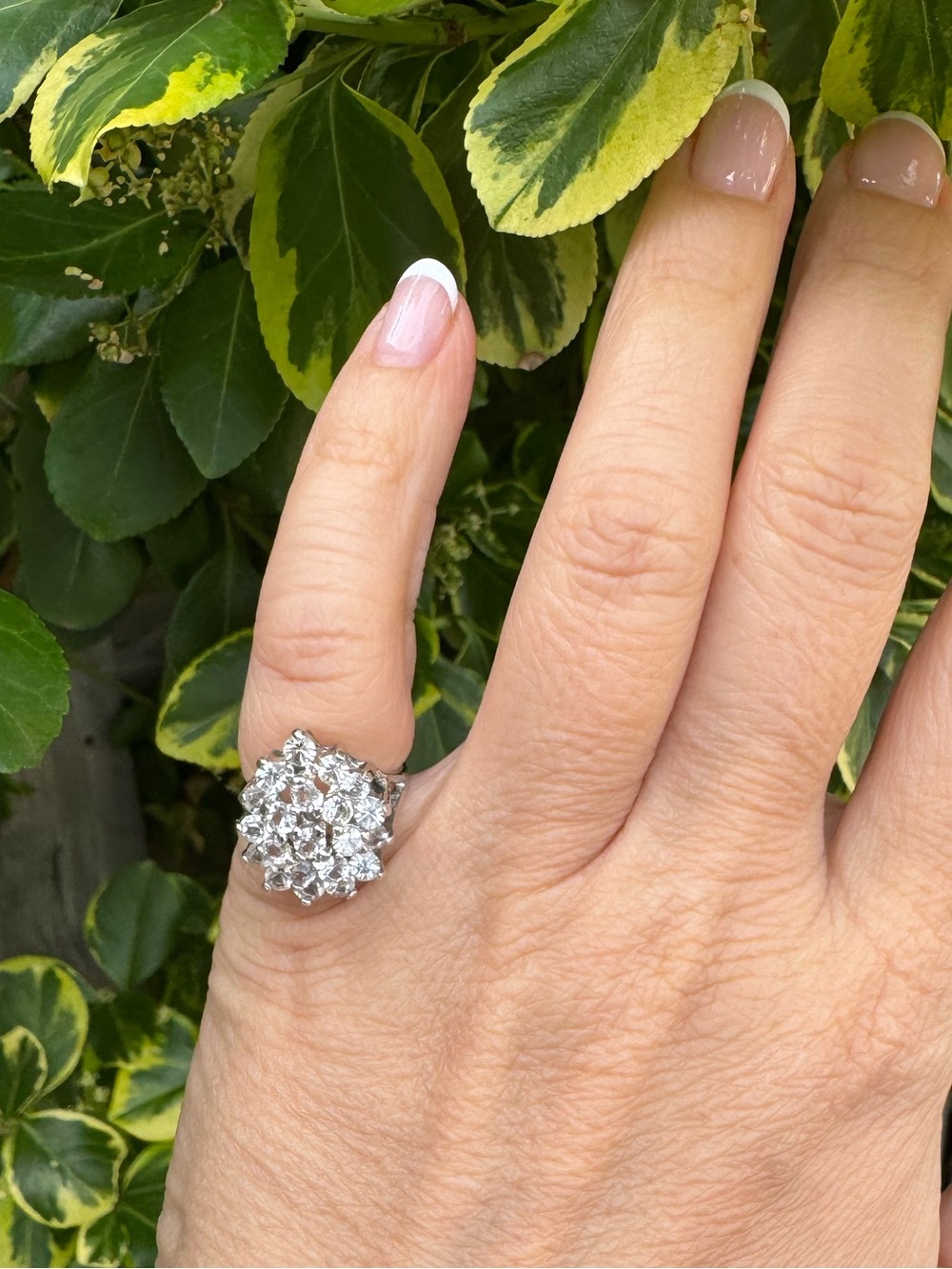 Sterling Silver Cluster Ring CZ Stones Burst Cocktail Vintage Size 3.75